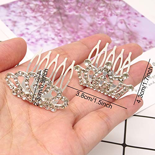 Honbay CROWN-COMB-4 4Pcs Mini Crystal Rhinestone Crown Hair Comb Princess Tiara Comb thumb #1
