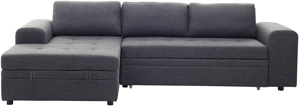 Beliani Modern Corner Sectional Sofa with Pull-Out Sleeper and Storage Dark Gray Kiruna