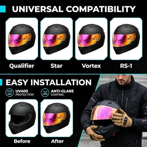 Image of PSLER Shatterproof Helmet Visor for Bell Qualifier & Qualifier DLX,Rose Red | Impact-Resistant ,UV400 Protection, Motorcycle Tinted Face Shield Replacement for Bell Qualifier /Star /Vortex /RS-1 /Revolver