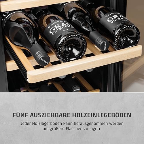 Foto von Caso WineComfort 24 black, Weinkühlschrank für 24 Flaschen, 2 Zonen auf 5-20°C einstellbar,Sensor- Touch, LED beleuchtet freistehend, UV-Filterglas, Schwarz