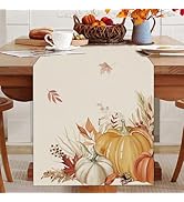 Smile Dining Decor Set: Blue Pumpkins Eucalyptus Leaves Fall Thanksgiving Table Runner And Mats