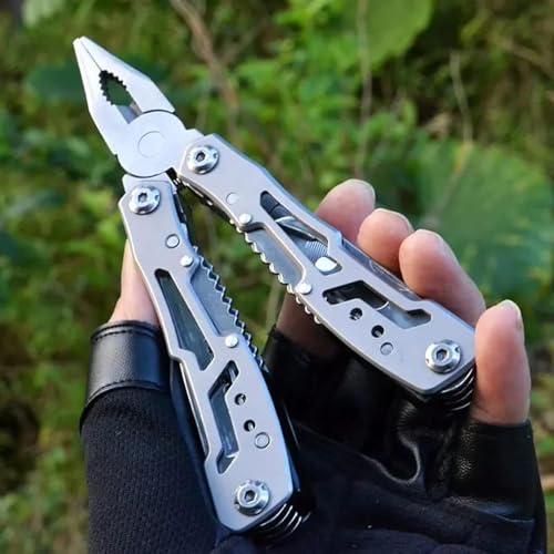 Image of Multi-Function Pliers Tool Set, 24-in-1, Stainless Steel with 11 Screwdriver Bits, Bottle Opener, Safety Hook for Outdoor