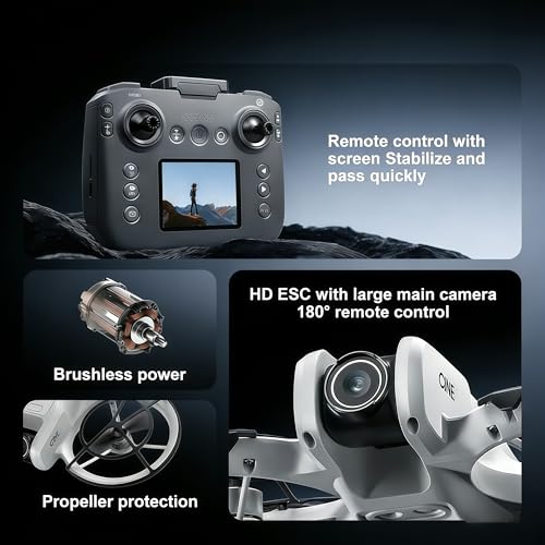 Image of RC Drone with Screen Display Remote Control, Propeller Guard, HD Dual Camera, Speed Adjustment, Altitude Hold, One-Key Takeoff, 3D Flips, 2 Batteries, Helicopter Airplane, Hovering, Brushless Motor, APP Control, LED Lights, for Adult Beginners FPV Quadcopter Plane Copter