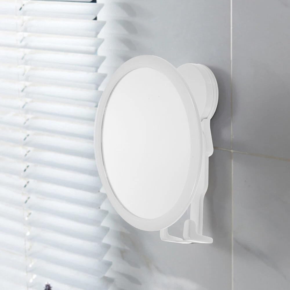 Suction Cup Shower Mirror for Shaving - Fogless Bathroom Wall Mirror with Razor Holder Hook, Portable Anti-Fog Compact Vanity Grooming Mirror for Wall, Tile & Glass, White-image-18