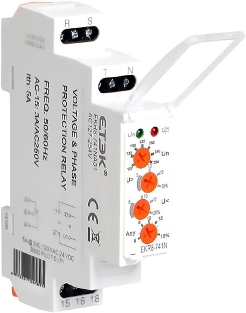 3 Phase Voltage Protection Relay Over-Voltage Failure SPDT Three 220V 380V 480V 127-254V AC EKR8 (3 Phase 3 Wire,7010 (AC380V))