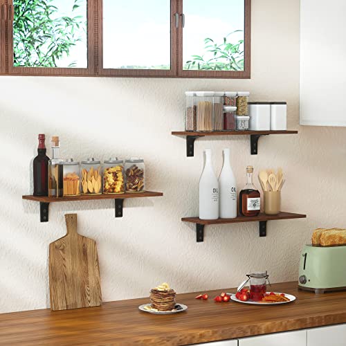 Upsimples Floating Shelves For Wall Décor Storage, Wall Mounted Shelves Set Of 5, Sturdy Wood Floating Shelves With Metal Brackets For Bedroom, Living Room, Bathroom, Over Toilet, Kitchen, Dark Brown #TOP4