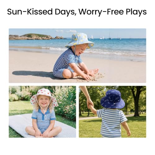 Image of HECCEI Toddler Baby Sun Hat, UPF 50+ Wide Brim Infant Bucket Hats for 0-6Y