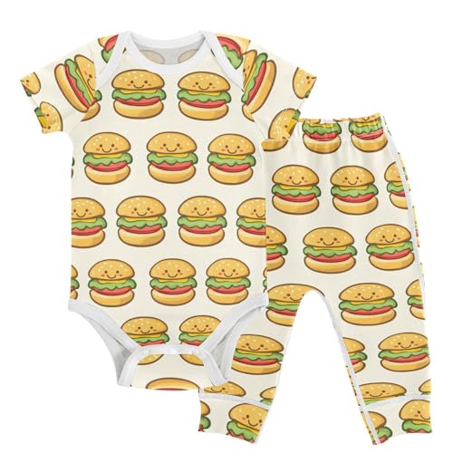 vvfelixl Baby Layette Sets Clothes,Cute Fun Hamburger Baby Bodysuits Set,Unisex Babys Pants Sets Short Sleeve 12-18M