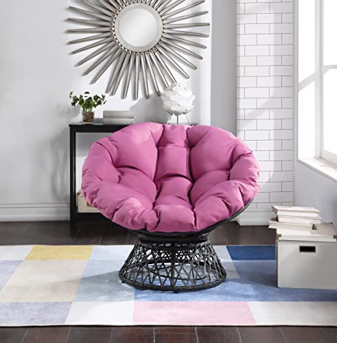 Image of OSP Home Furnishings Wicker Papasan Chair with 360-Degree Swivel, 40 inch W x 36 inch D x 35.25 inch H, Grey Frame with Purple Cushion