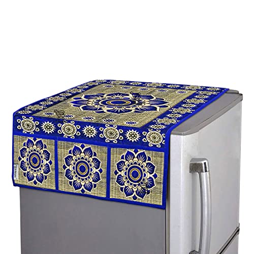 Image of Polyester 3-Layered Fridge Top Cover /Refrigerator Cover With 6 Utility Pockets (Color-Blue, Size-39x21 Inches)