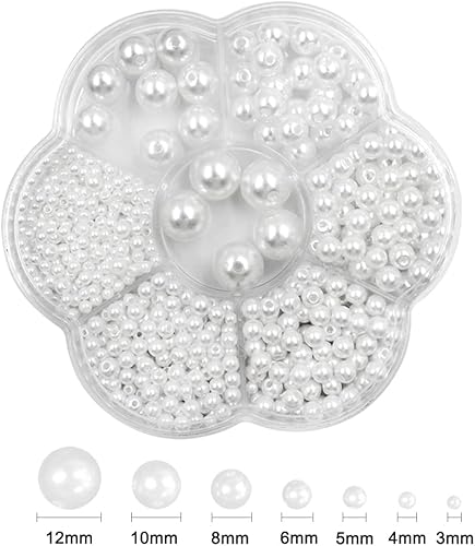 Miniatura 2 de SourceTon Perlas redondas blancas con cordón elástico para pulsera, cuerda elástica transparente de 0.039 pulgadas y perlas sueltas de 0.039