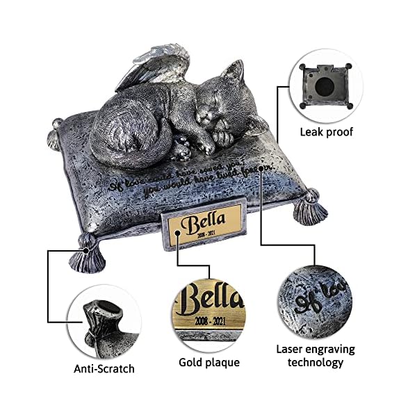 Wslhfeo angel cat sleeping on pillow cremation urn small pet memorial statue engraved with your pet's name l8 - image 3