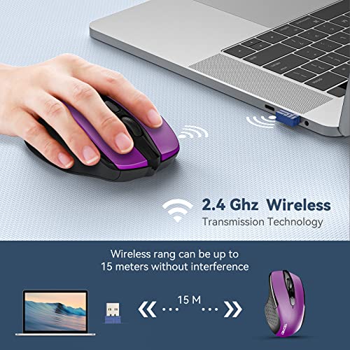 Tecknet Wireless Silent Mouse, 2.4G Optical Computer Mouse With Usb Receiver, 2-Year Battery Life, 6 Adjustable Dpi, 4000 Dpi Cordless Usb Mouse For Laptop, Pc, Computer, Chromebook, Notebook-Purple #TOP3
