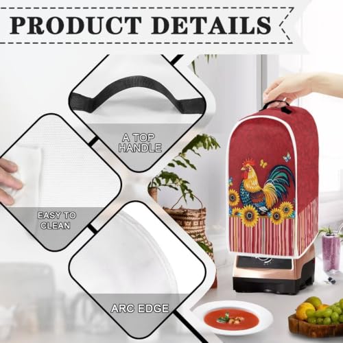 Image of Rooster Butterfly Sunflower Blender Dust Cover, Anti Fingerprint Polyester Stand Mixer or Coffee Maker Appliance Covers, Dust Proof Stain Resistant Blender Cover for Kitchen Appliance