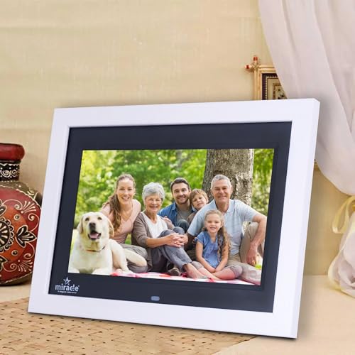 Image of MIRACLE DIGITAL 10 inch IPS Wooden Digital Photo Frame | 8GB Memory & 2GB RAM | HD Display, USB & SD Card Support | Remote Control, Slideshow, Video, Audio | 180 Wide Angle View (White Wood)