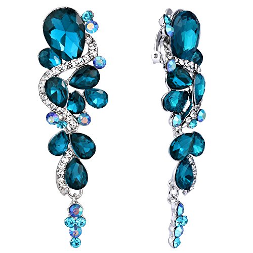 BriLove Clip-On Earrings Women's Bohemian Boho Crystal Wedding Bridal Multiple Teardrop Chandelier Dangle Jewelry