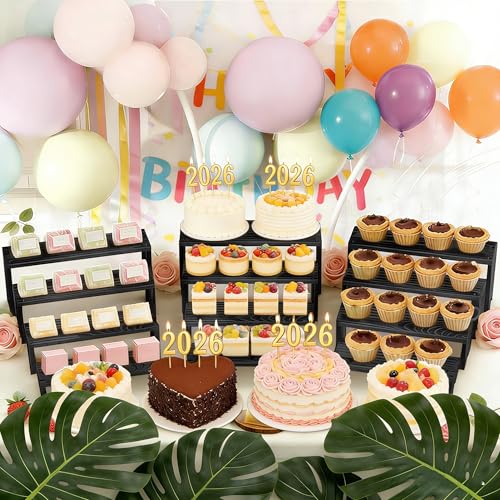 Soportes de pasteles de madera apilables para optimizar mesas de eventos 6