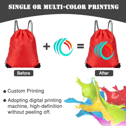 Custom Bags With Your Logo Set of 100 Custom Backpack Draw String Bags Pack Bulk for Travelling Swimming Gym Everyday Use (Red)