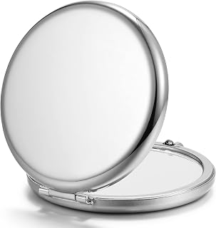 Getinbulk Compact Double-Sided 1X/2X Magnifying Metal Purse Mirror - Round Silver Pocket Makeup Mirror for Travel