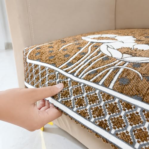 Image of Homerz Premium Chenille Fabric Sofa Cover | Soft, Durable & Dustproof | Decorative Couch Cover (Florida Chocolate, 1 Seater, Only Seat Cover)