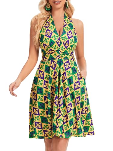 Image of Women's Summer Sundress- 2025 Sexy Halter Sleeveless Spring Boho Elastic Waist Ruffle Mini Dress
