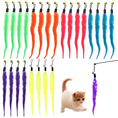 KuuGuu 24 PCS Cat Worm Toy Refills Cat Wand Toy Replacement Interactive Wand Accessories Feather Worm Teaser Refills Attachment
