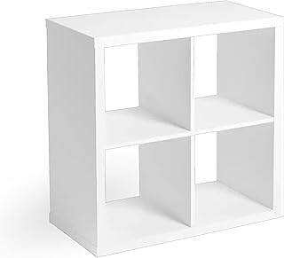 HSD KALLAX Shelving Unit White, Square Shelving Unit Large Storage Solution Perfect for Basket or Boxes, Cube Storage Unit, For Home, Office Furniture, Expedit Bookcase 4 Shelves, White, 77x77 CM
