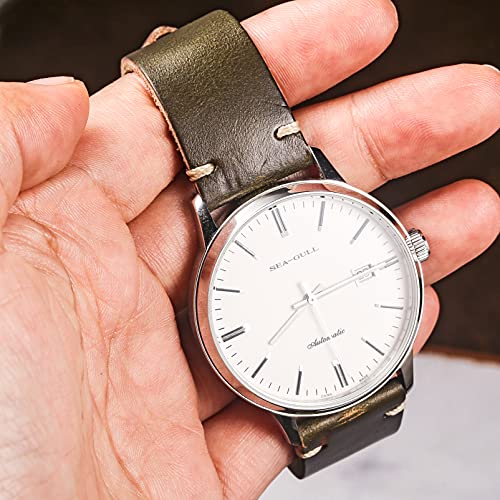 Image of hemsut h Leather Watch Bands for Men, Horween Quick Release Leather Watch Strap Vintage Watch Replacement Wrap of 18mm, 20mm, 22mm