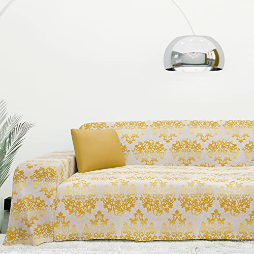 Byour3 - Sofabezug Baumwolle Gemischte 2 3 4 Sitzer Sofa Cover Sofaüberwurf Auch Für Ecksofa L U Form Sofa-Couch Abdeckung Alles Couchbezug Abwaschbar Jacquard Blumenmuster (Safran Damast, 1 Sitzer) Cover