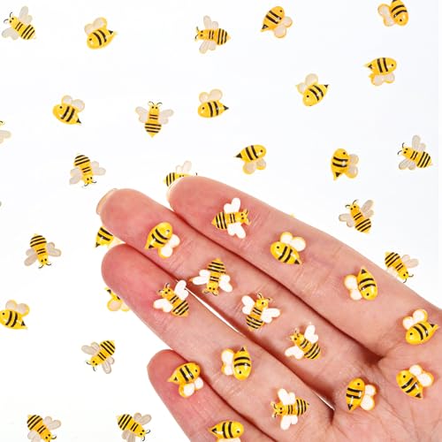 200Pcs Mini Resin Bees for Decoration Tiny Animal Miniatures Things Micro Landscaping 3D Flatback Bee Embellishments for Crafts Fairy Garden Summer Honey Themed Party Art DIY Baby Shower