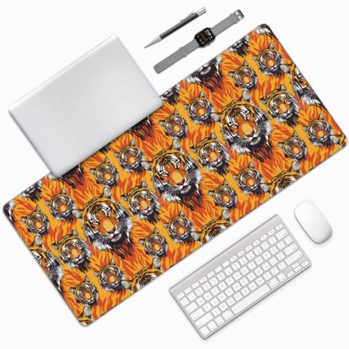 Tapis de souris de jeu grand format tigre feu pour PC