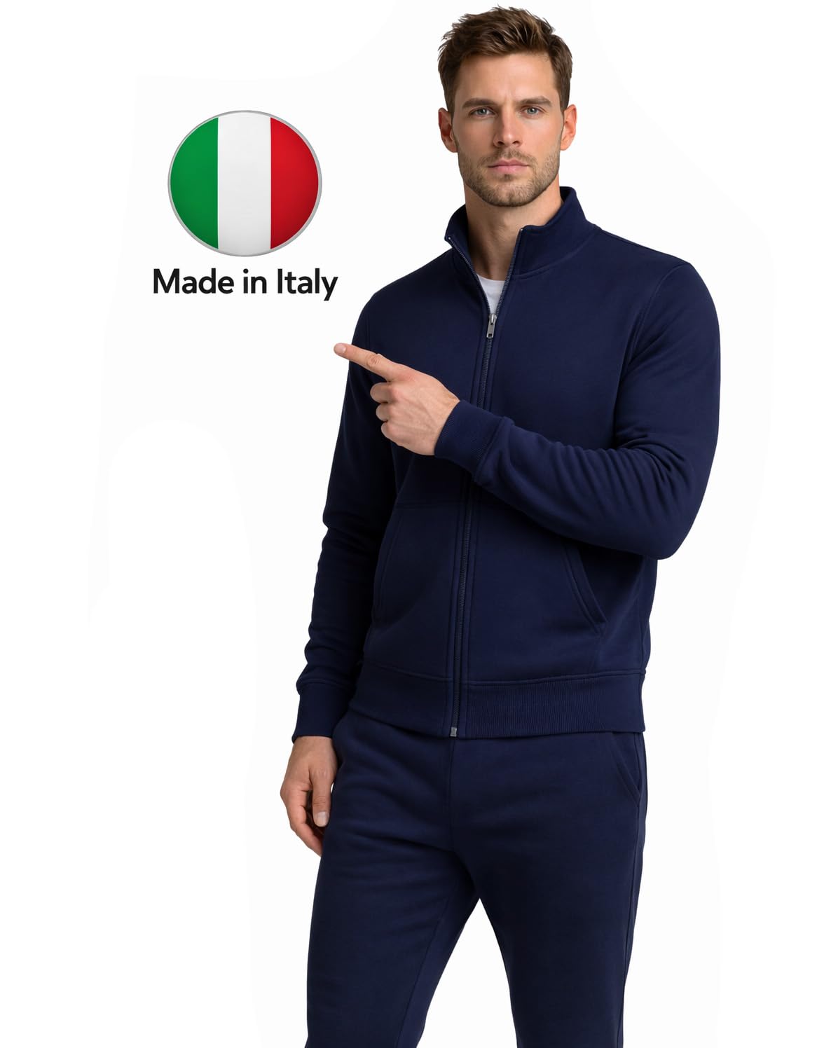 Vancouver Tuta Uomo Cotone Garzato Leggero Made in Italy – Completo Sportivo con Zip, Tasche e Coulisse – Blu Nero