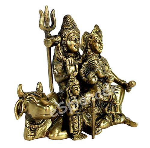 StonKraft - Brass Shiv Pariwar Shiva Family Bholenath Shankar Parvati Ganesh / Ganesha Nandi Murti Idol Statue Sculpture - 4.5" Inches - Image 2