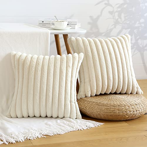 Soleebee Set Of 2 Throw Pillow Covers Soft Cozy Velvet Pillowcase Faux Rabbit Fur Cover For Couch Sofa Bed Chair Home Decorative Pillows Cover (18X18 Inch, Ivory White) #TOP10
