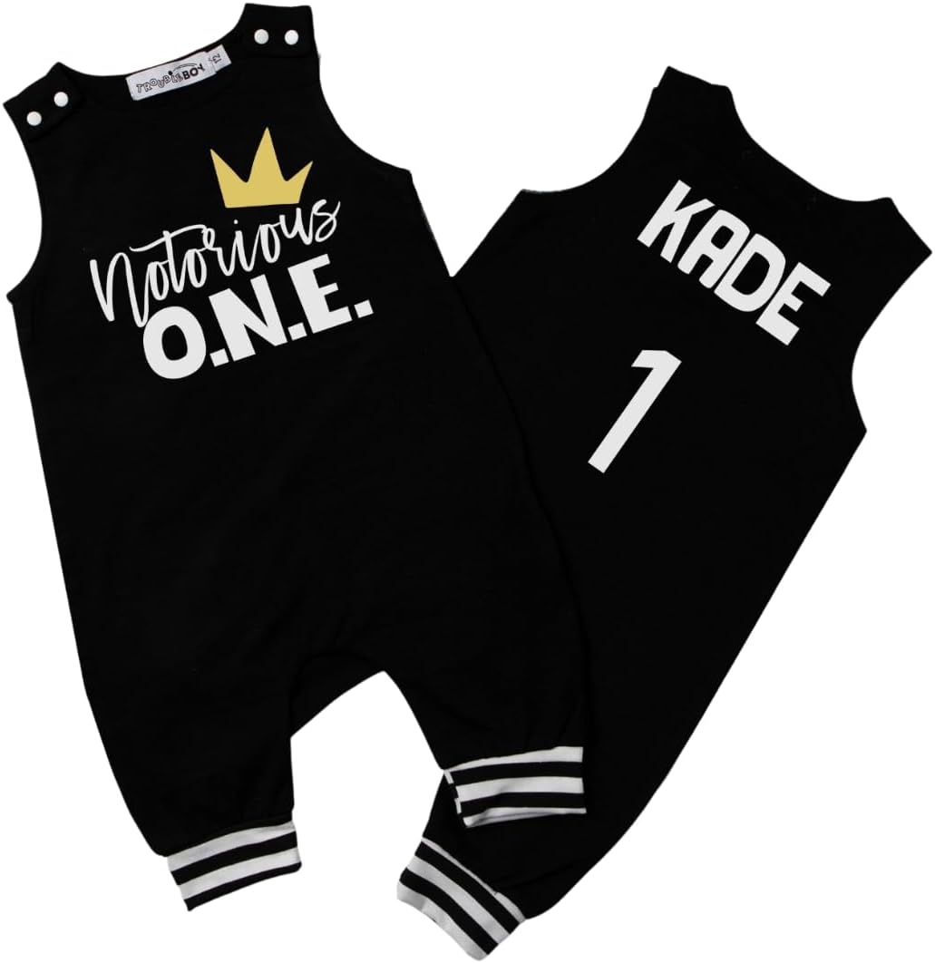 Notorious One Hip Hop Themed First Birthday Personalized Romper with Striped Cuff