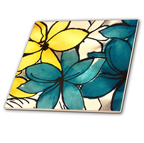 3Drose Ct_32104_4 Teal And Yellow Floral Ceramic Tile, 12" #TOP28