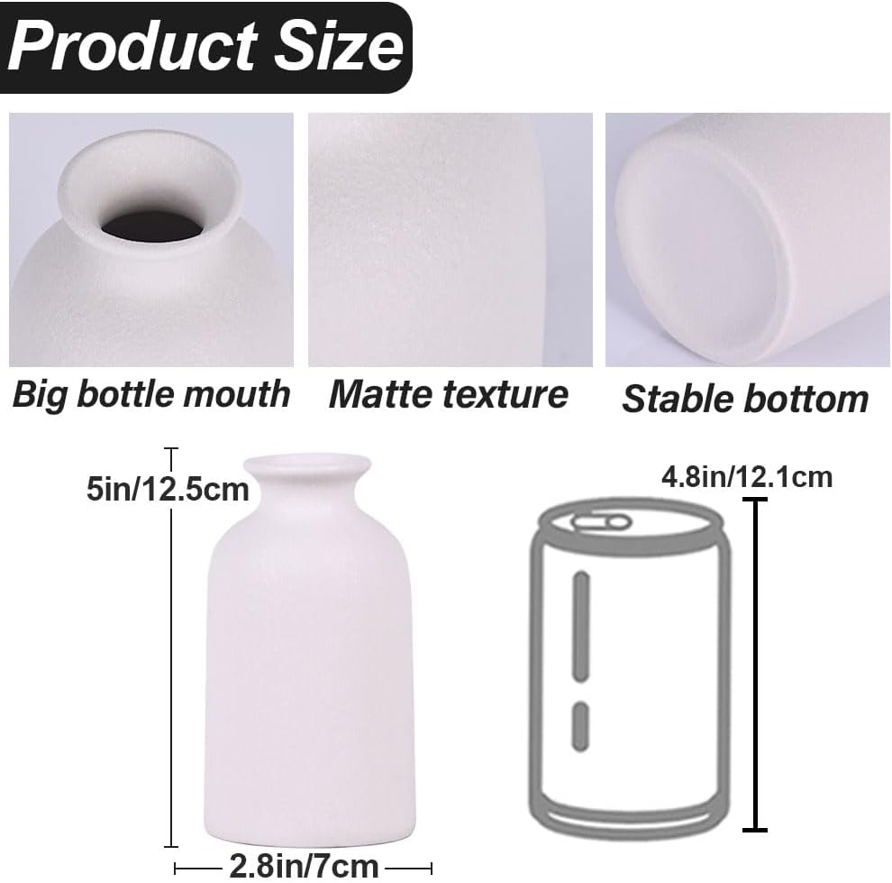 White Bud Vases Set of 6 - Mini White Ceramic Vases for Flowers, Modern Bud Vase for Table Decor, Boho Small Vase for Home Decor, Centerpieces in Bulk for Wedding, Home, Table, Party Decor