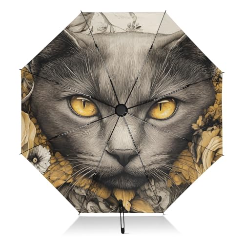 Parapluie automatique floral doré haut de gamme résistant et anti-UV 117 cm