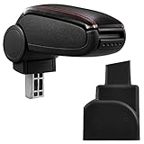 Tapa de piel sintética [pro.tec] - Reposabrazos central con compartimiento de almacenamiento, acolchado, tapa de piel sintética, color negro con costuras rojas