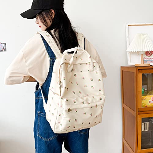 Kawaii Backpack Floral Aesthetic Backpack for Women Carry On Backpack Large Capacity Canvas Backpack for Causal Travel3