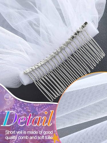 HEREAD 1 Tier Bride Wedding Veil Short Wasit Elbow Length Bridal Tulle Veils with Comb and Cut Edge (Ivory)