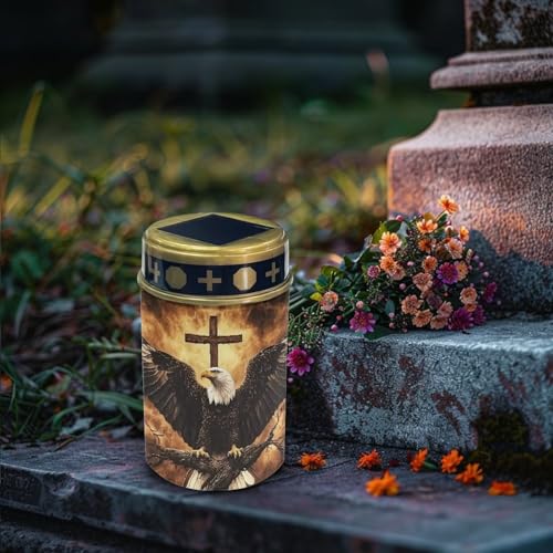 Image of Eagle and Cross Pattern Solar Garden Stake Lights Grave Lamp for Outdoor Cemetery Waterproof Dustproof Flameless Automatic Solar Light