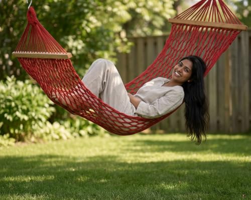 Image of Patiofy Human Size Hammock Swing /Jhula for Balcony /Swing for Balcony for Adult /Jhoola for Home /Hammock /Suitable for Indoor & Outdoor / 120Kgs Weight Bearing Capacity (Red)