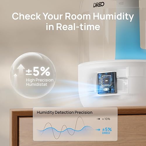 Miniatura 5 de Dreo Humidificadores para dormitorio, humidificador ultrasónico de niebla fría con iluminación silenciosa y RGB de 26 dB, tanque de llenado superior
