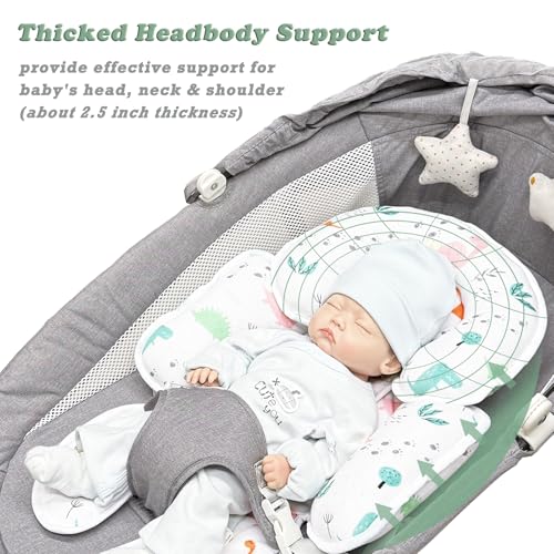 Image of Infant Car Seat Insert, Soft Baby Car Seat Head Neck Pillow, Reversible Newborn Carseat Insert with Strap Covers, Universal Seat Pad for Carseats, Stroller, Swings, Bouncer, Dinosaurs