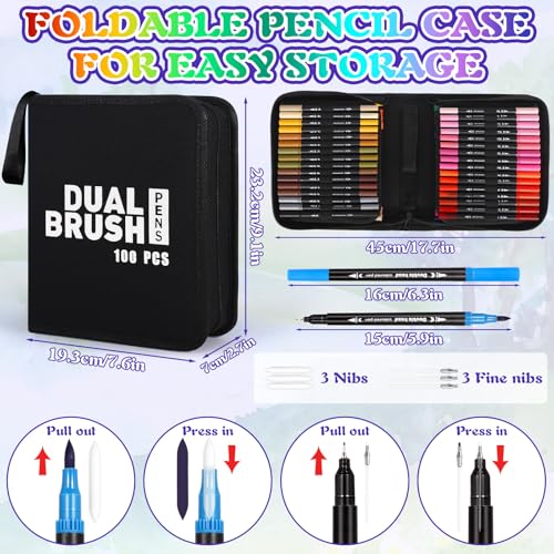 Purpledi Brush Pen Lettering, 100 Colori Pennarelli Doppia Punta Fine E Grossa Pennello, Pennarelli Punta Fine Per Artisti, Pennarelli Acquerellabili Pennarelli Doppia Punta Per Calligrafia, Dsegno - 3