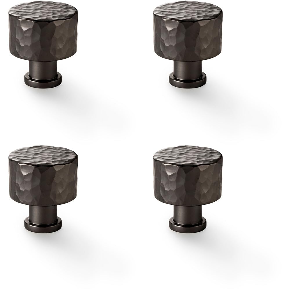 Loops Dark Bronze 4 Pack - Round Hammered Door Knob 30Mm Diameter Cupboard Cabinet Pull Handle