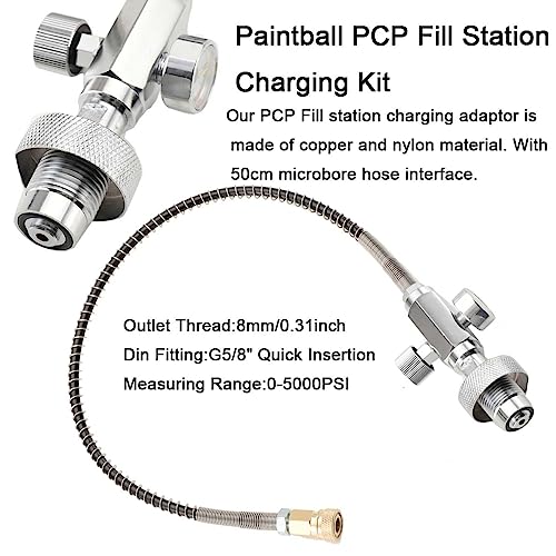 ECUTEE Paintball PCP Füllstation Ladekit 0-5000PSI PCP SCBA Füllstation Ladeadapter Mit Manometer Messinganschlüsse 50cm Schlauch für Paintball Ladestation