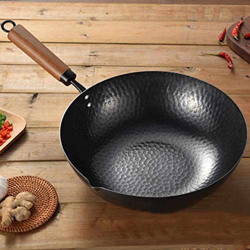 Wok de Hierro Fundido, 12.6 pulg, Fondo Plano, Mango Madera y Tapa miniatura 3