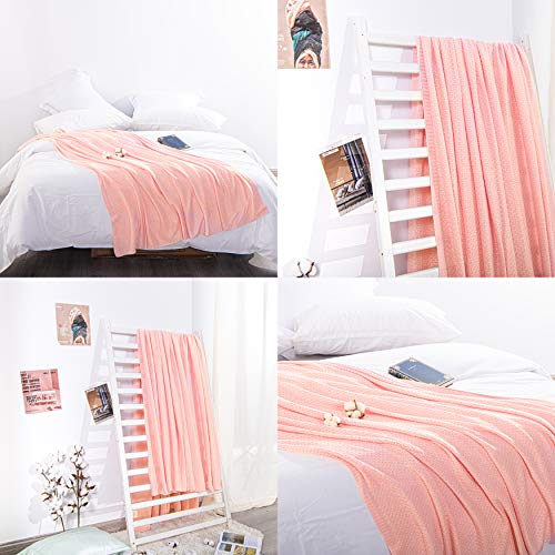Image of NTBAY Rayon Derived from Bamboo Knit Throw Blanket, 51 x 67, Pink | Breathable Cable Knit Throw Made with Rayon Derived from Bamboo, Soft Cooling Bed Throws for Sofa, Bed, Reading, and Travel